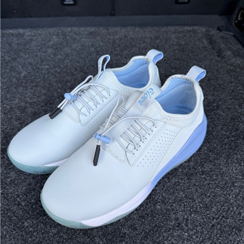 White and Blue Athletic Shoes with Streamlined Silhouette